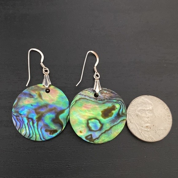 Sterling Silver Abalone Shell Dangle Earrings - Picture 3 of 5